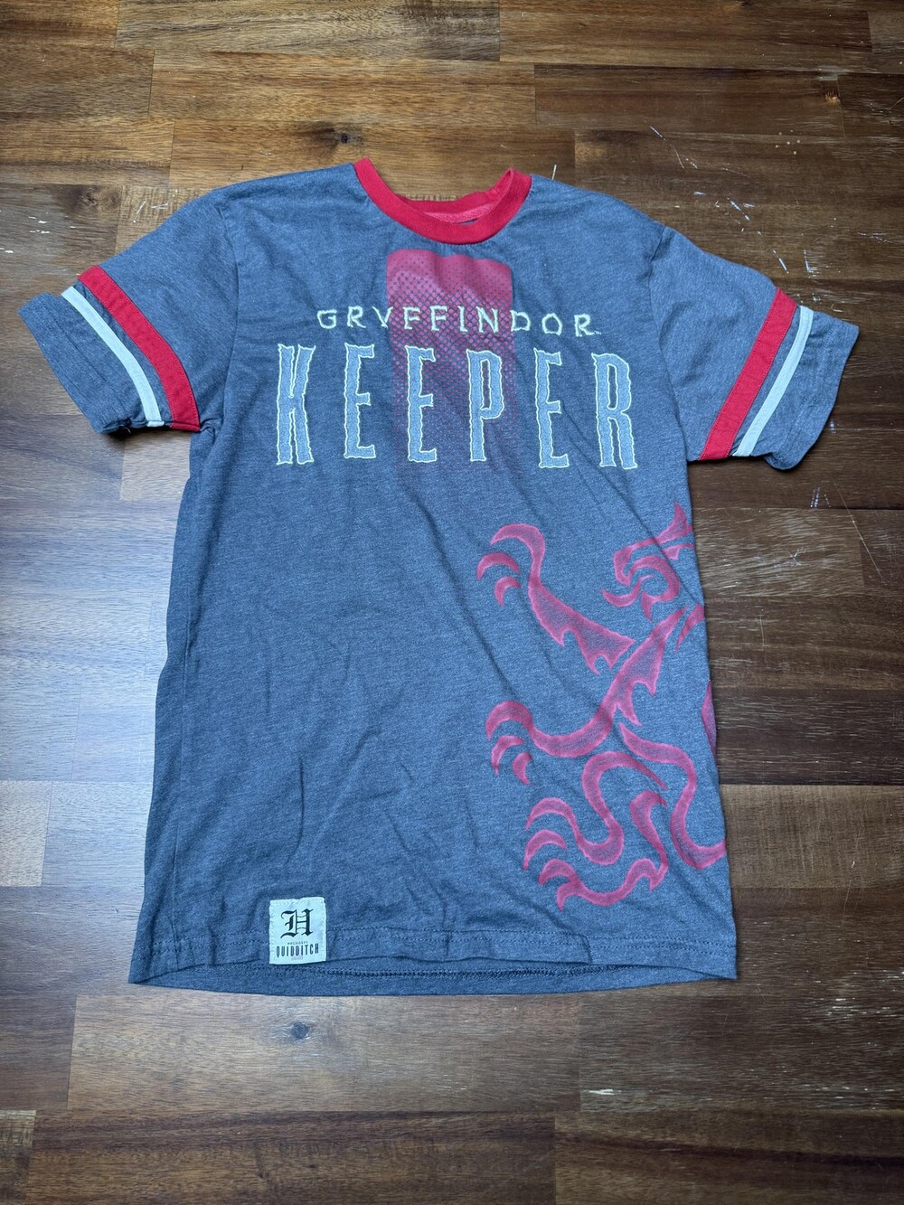 Harry Potter Gryffindor Shirt Mens Small Gray Ringer Quidditch Keeper Tee